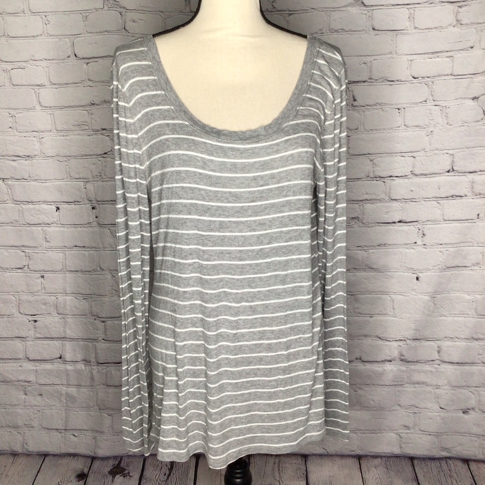 BCBG Paris Heather Gray and White Scoop Neck Long Sleeve Pullover XXL